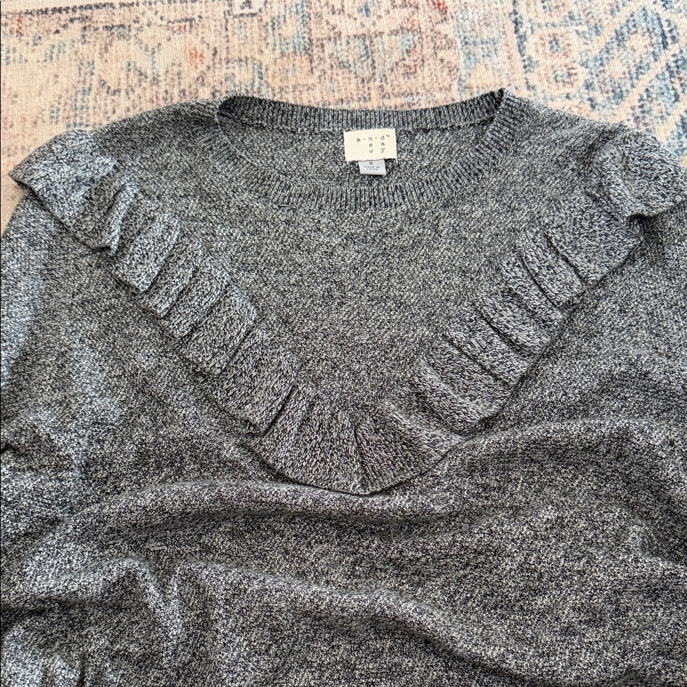 Gray Ruffle Knit Sweater - Picture 3 of 4